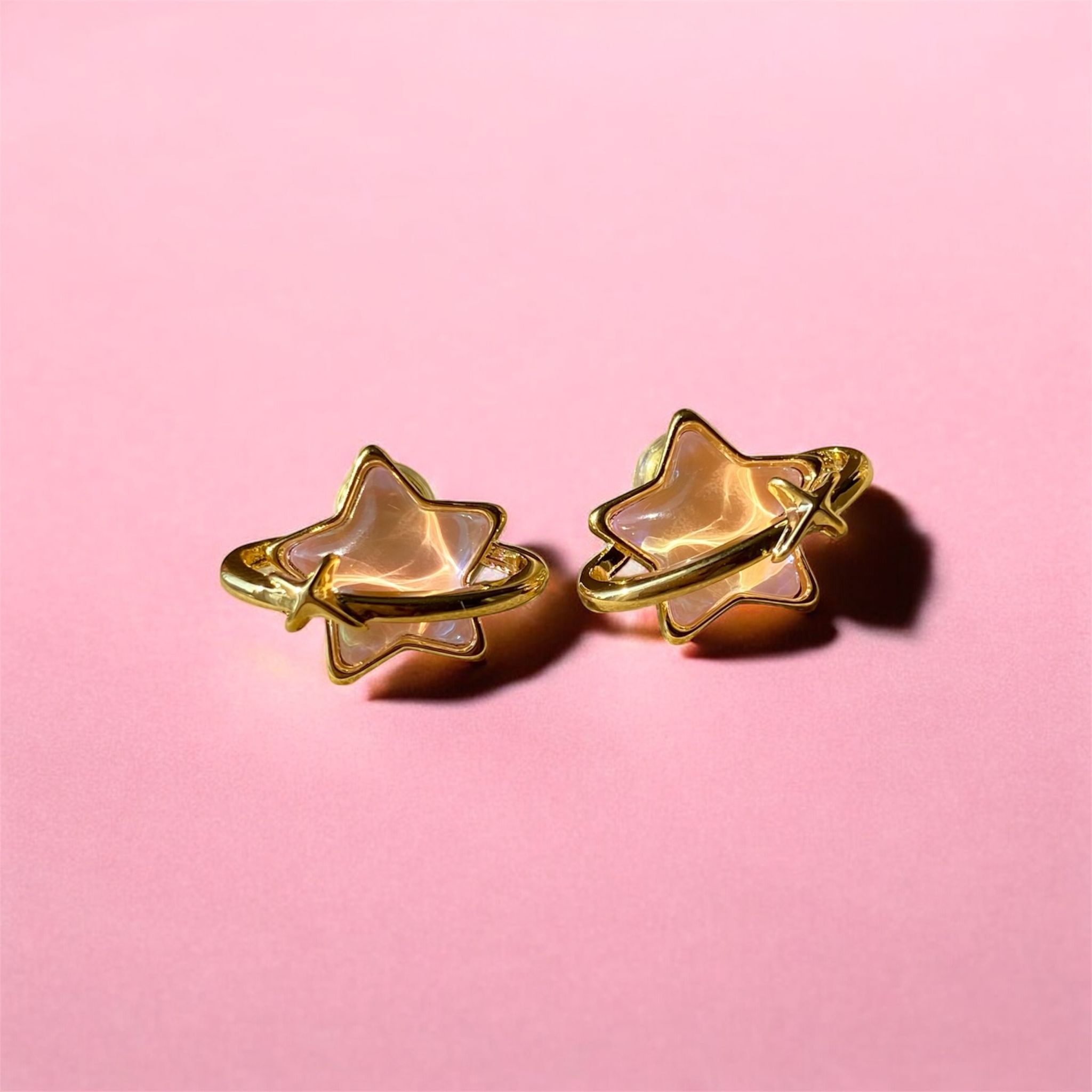 Pink Star Işıltılı Yıldız Küpe (Altın Rengi Çelik)